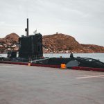 Black Submarine in Dock