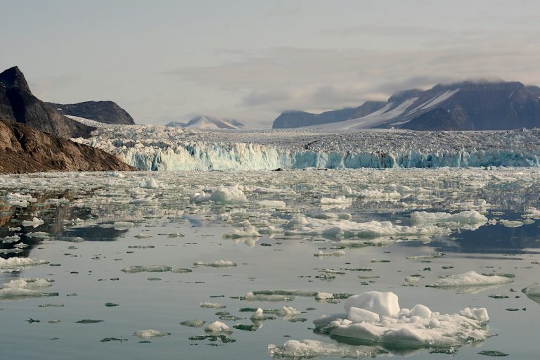 a group of ice floes floating on top of a body of water