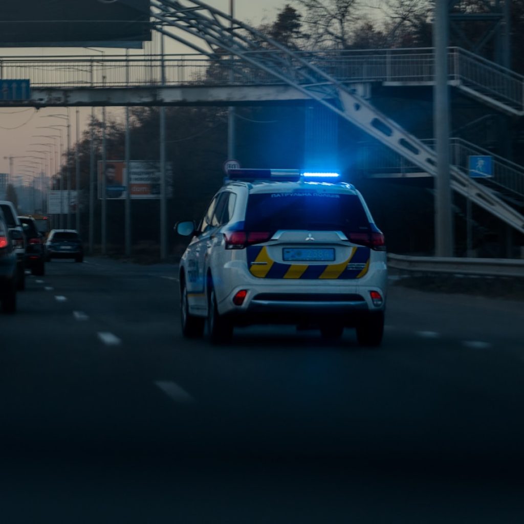 a car driving on a city street