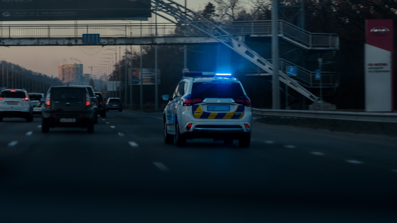 a car driving on a city street