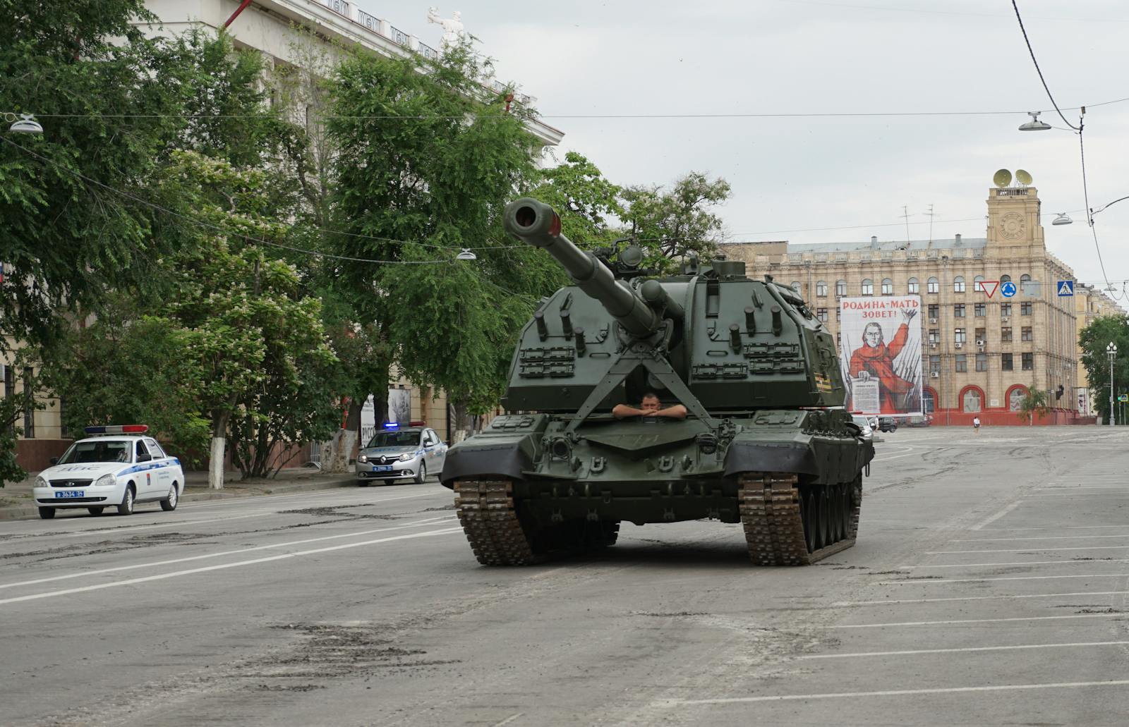 A Tank Driving on Public Road