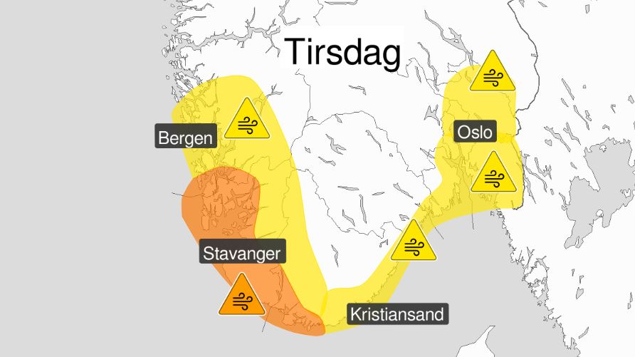 Et værkart som viser hvor det er storm